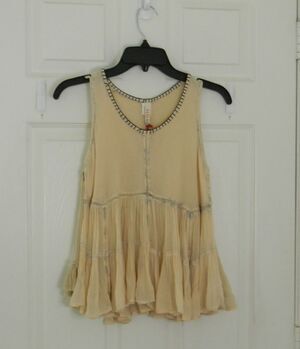 Raga Sleeveless Festival Shirt Cream Black Size XS Boho Western Tassels Tank NWT
